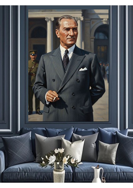 Klasik Şık Mustafa Kemal Atatürk Dekoratif Kanvas - Mdf Ahşap Tablo