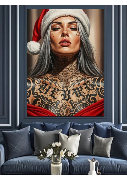 Noel Şapkalı Kadın Portre Dekoratif Kanvas - Mdf Ahşap Tablo fiyatları