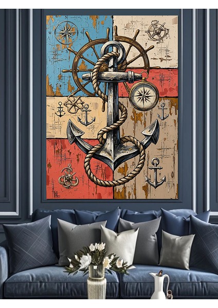 Çapa Zincir Denizcilik Vintage Dekoratif Kanvas - Mdf Ahşap Tablo modelleri