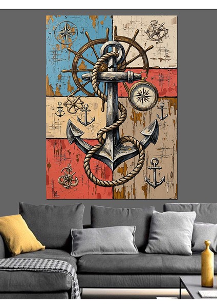 Çapa Zincir Denizcilik Vintage Dekoratif Kanvas - Mdf Ahşap Tablo fırsatları