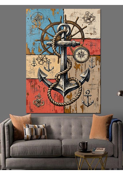 Çapa Zincir Denizcilik Vintage Dekoratif Kanvas - Mdf Ahşap Tablo indirimleri