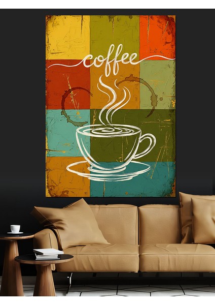 Kahve Fincanları Retro Poster Dekoratif Kanvas - Mdf Ahşap Tablo