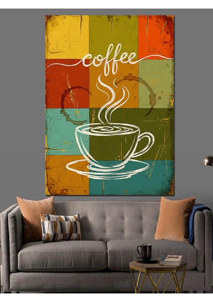 Kahve Fincanları Retro Poster Dekoratif Kanvas - Mdf Ahşap Tablo modelleri