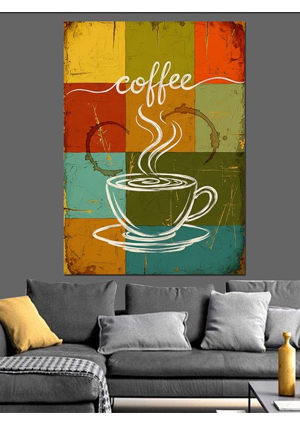 Kahve Fincanları Retro Poster Dekoratif Kanvas - Mdf Ahşap Tablo fırsatları