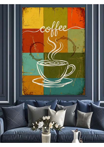 Kahve Fincanları Retro Poster Dekoratif Kanvas - Mdf Ahşap Tablo indirimleri