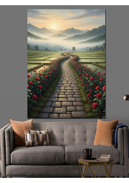Çiçekler Içinde Taşlı Orman Yolu Dekoratif Kanvas - Mdf Ahşap Tablo