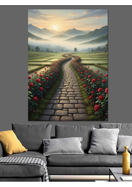 Çiçekler Içinde Taşlı Orman Yolu Dekoratif Kanvas - Mdf Ahşap Tablo fiyatları