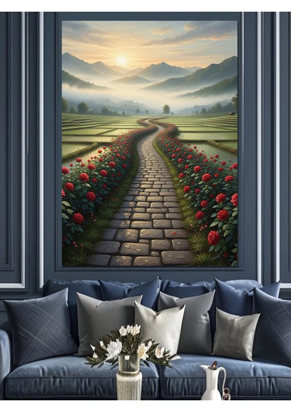 Çiçekler Içinde Taşlı Orman Yolu Dekoratif Kanvas - Mdf Ahşap Tablo modelleri