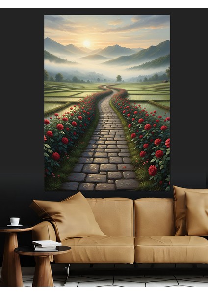 Çiçekler Içinde Taşlı Orman Yolu Dekoratif Kanvas - Mdf Ahşap Tablo fırsatları