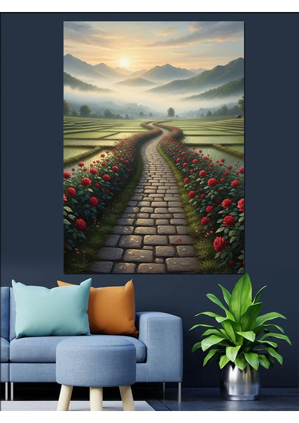 Çiçekler Içinde Taşlı Orman Yolu Dekoratif Kanvas - Mdf Ahşap Tablo indirimleri
