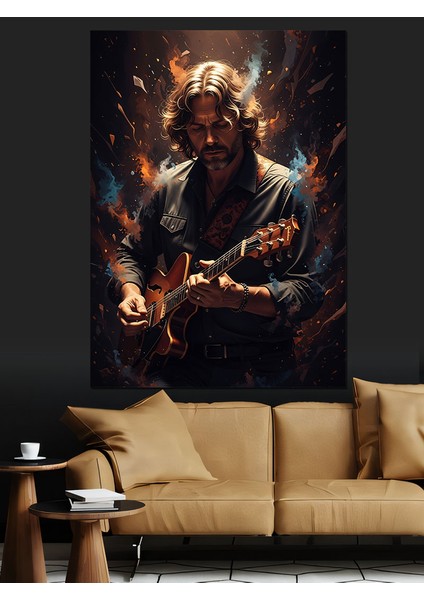 Sahne Işıkları Gitarist Dekoratif Kanvas - Mdf Ahşap Tablo