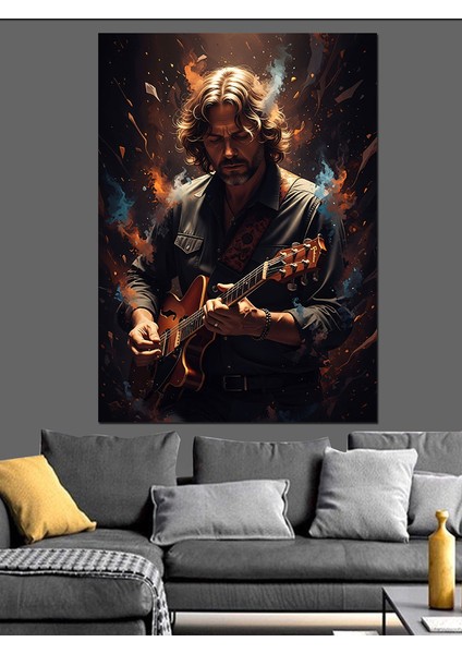 Sahne Işıkları Gitarist Dekoratif Kanvas - Mdf Ahşap Tablo modelleri