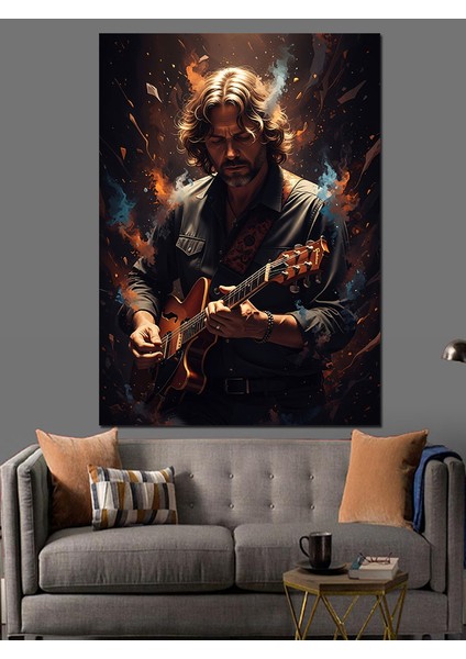 Sahne Işıkları Gitarist Dekoratif Kanvas - Mdf Ahşap Tablo fırsatları