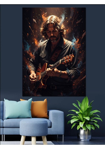 Sahne Işıkları Gitarist Dekoratif Kanvas - Mdf Ahşap Tablo indirimleri