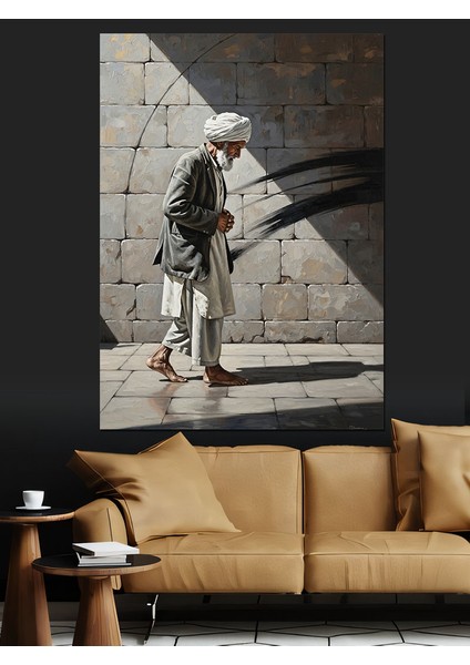 Taş Duvar ve Düşünceli Derviş Dekoratif Kanvas - Mdf Ahşap Tablo
