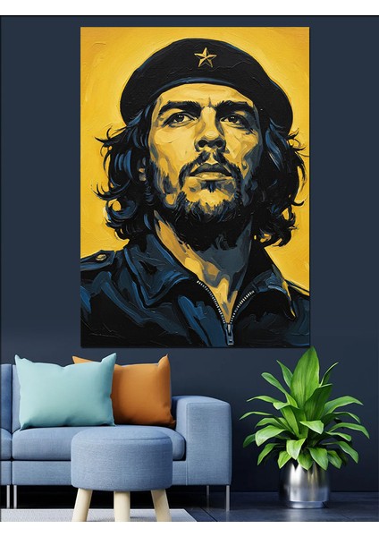 Che Guevara Portre Sarı Mavi Dekoratif Kanvas - Mdf Ahşap Tablo fiyatları
