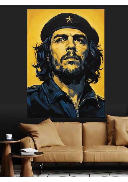 Che Guevara Portre Sarı Mavi Dekoratif Kanvas - Mdf Ahşap Tablo modelleri