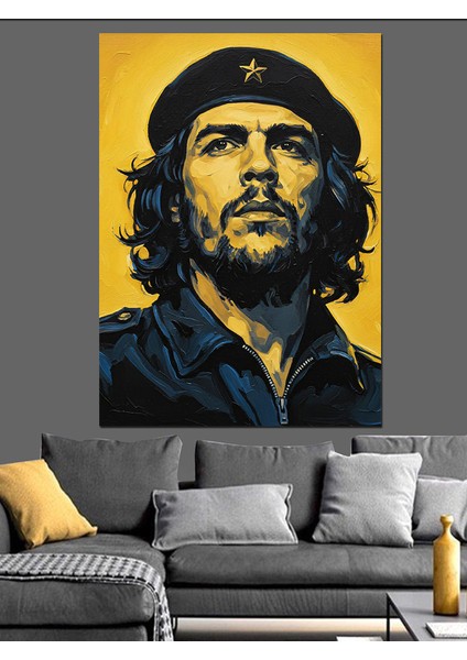 Che Guevara Portre Sarı Mavi Dekoratif Kanvas - Mdf Ahşap Tablo indirimleri