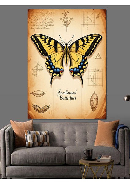 Kelebek Eski Kağıt Doğa Dekoratif Kanvas - Mdf Ahşap Tablo