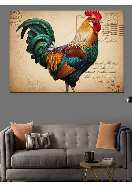 Mektup Fonlu Renkli Horoz Dekoratif Kanvas - Mdf Ahşap Tablo fiyatları