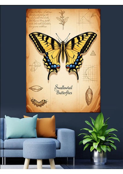 Kelebek Eski Kağıt Doğa Dekoratif Kanvas - Mdf Ahşap Tablo fiyatları