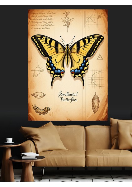 Kelebek Eski Kağıt Doğa Dekoratif Kanvas - Mdf Ahşap Tablo modelleri