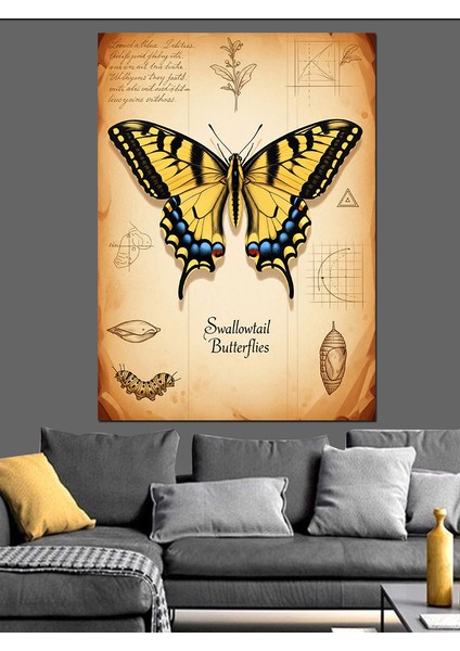 Kelebek Eski Kağıt Doğa Dekoratif Kanvas - Mdf Ahşap Tablo indirimleri