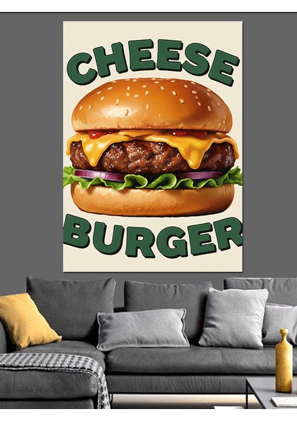 Peynirli Hamburger Yemek Sanatı Dekoratif Kanvas - Mdf Ahşap Tablo fiyatları