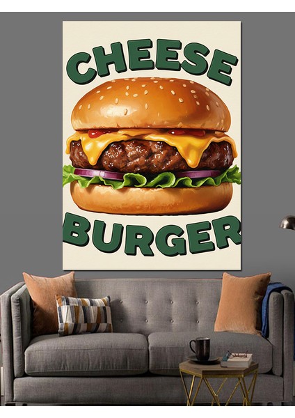 Peynirli Hamburger Yemek Sanatı Dekoratif Kanvas - Mdf Ahşap Tablo modelleri