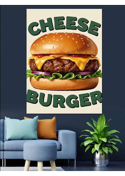 Peynirli Hamburger Yemek Sanatı Dekoratif Kanvas - Mdf Ahşap Tablo fırsatları