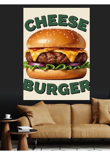 Peynirli Hamburger Yemek Sanatı Dekoratif Kanvas - Mdf Ahşap Tablo indirimleri