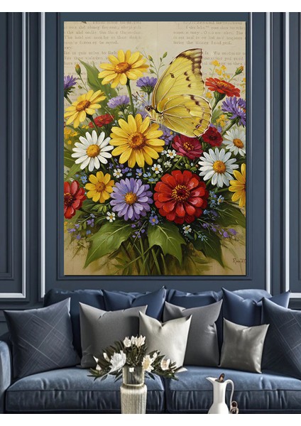 Canlı Bahar Çiçekleri Buketi Dekoratif Kanvas - Mdf Ahşap Tablo