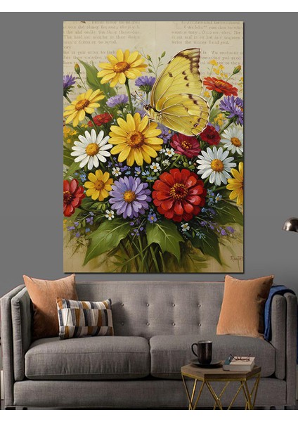 Canlı Bahar Çiçekleri Buketi Dekoratif Kanvas - Mdf Ahşap Tablo fırsatları