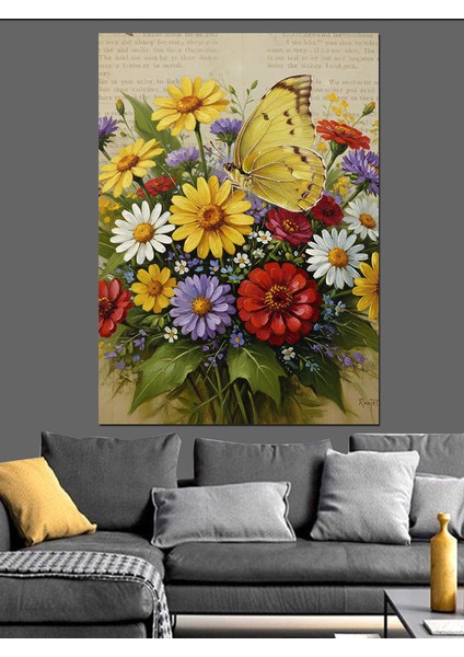 Canlı Bahar Çiçekleri Buketi Dekoratif Kanvas - Mdf Ahşap Tablo indirimleri