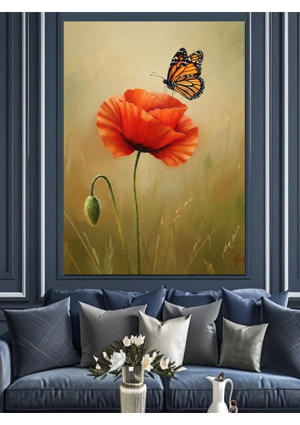 Gelincik Kelebek Çiçek Botanik Dekoratif Kanvas - Mdf Ahşap Tablo fırsatları