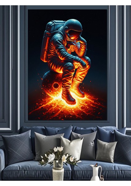 Meteorda Oturan Astranot Dekoratif Kanvas - Mdf Ahşap Tablo fiyatları