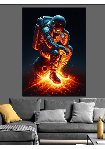 Meteorda Oturan Astranot Dekoratif Kanvas - Mdf Ahşap Tablo modelleri