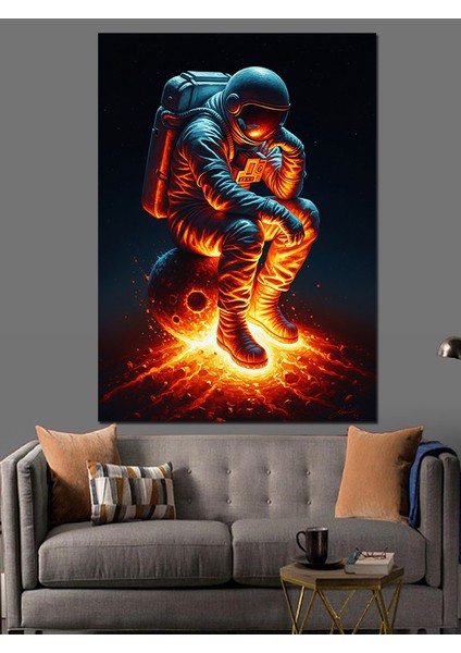 Meteorda Oturan Astranot Dekoratif Kanvas - Mdf Ahşap Tablo fırsatları