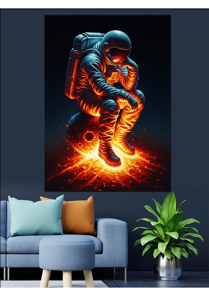 Meteorda Oturan Astranot Dekoratif Kanvas - Mdf Ahşap Tablo indirimleri