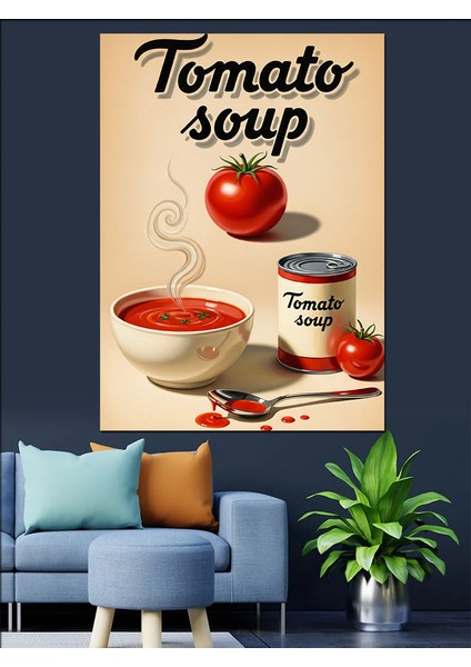 Domates Çorbası Reklamı Retro Dekoratif Kanvas - Mdf Ahşap Tablo modelleri