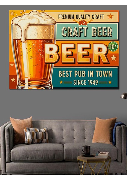 Bira Bardaklı Pub Afişi Dekoratif Kanvas - Mdf Ahşap Tablo