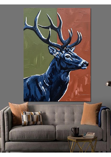 Yüksek Boynuzlu Geyik Silüeti Dekoratif Kanvas - Mdf Ahşap Tablo fiyatları