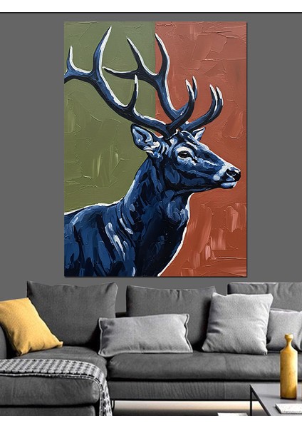Yüksek Boynuzlu Geyik Silüeti Dekoratif Kanvas - Mdf Ahşap Tablo modelleri