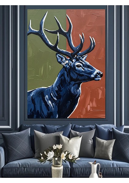 Yüksek Boynuzlu Geyik Silüeti Dekoratif Kanvas - Mdf Ahşap Tablo fırsatları