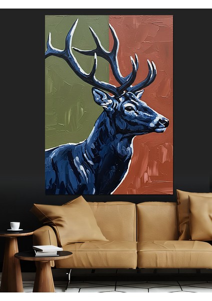 Yüksek Boynuzlu Geyik Silüeti Dekoratif Kanvas - Mdf Ahşap Tablo indirimleri