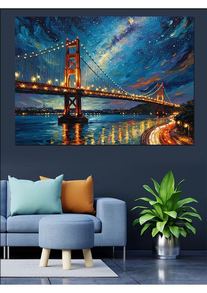 Renkli Köprü Soyut Manzara Dekoratif Kanvas - Mdf Ahşap Tablo