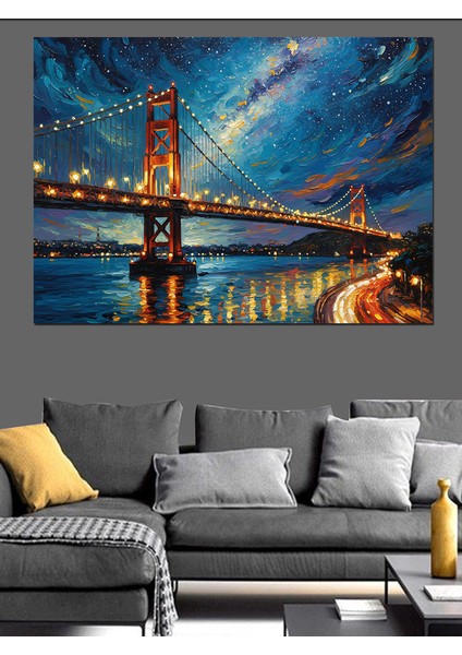 Renkli Köprü Soyut Manzara Dekoratif Kanvas - Mdf Ahşap Tablo fırsatları