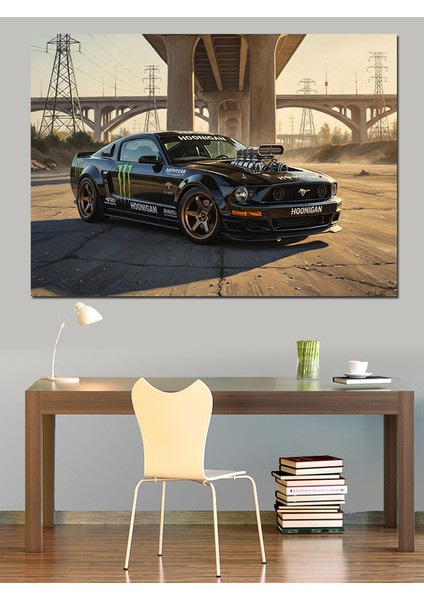 Köprü Altında Siyah Spor Araba Dekoratif Kanvas - Mdf Ahşap Tablo modelleri