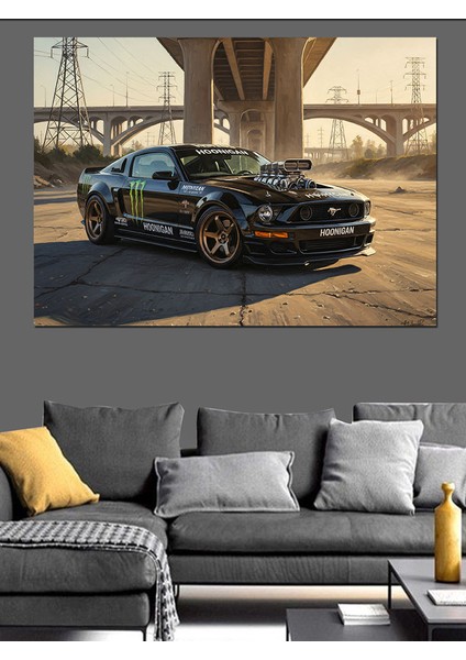 Köprü Altında Siyah Spor Araba Dekoratif Kanvas - Mdf Ahşap Tablo fırsatları