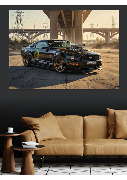 Köprü Altında Siyah Spor Araba Dekoratif Kanvas - Mdf Ahşap Tablo indirimleri